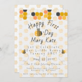 花とミツバチをパーソナライズ誕生日 招待状 (正面/裏面)