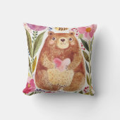 花とミツバチを持つクマ クッション (正面)