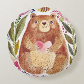 花とミツバチを持つクマ ラウンドクッション (裏面)