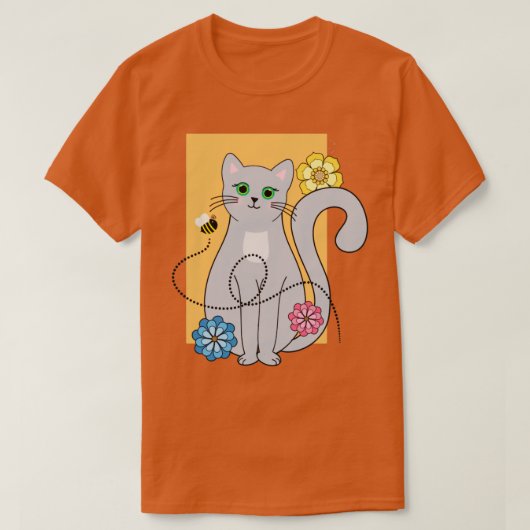 花とミツバチを飼った猫 Tシャツ (デザイン正面)