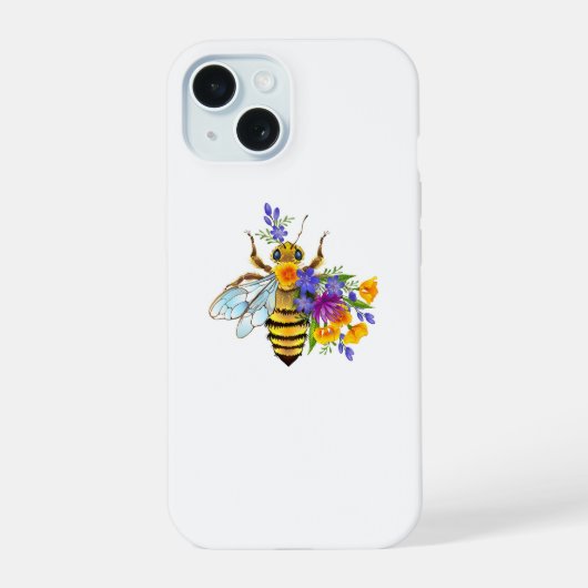 花とミツバチ iPhone 15ケース (裏面)