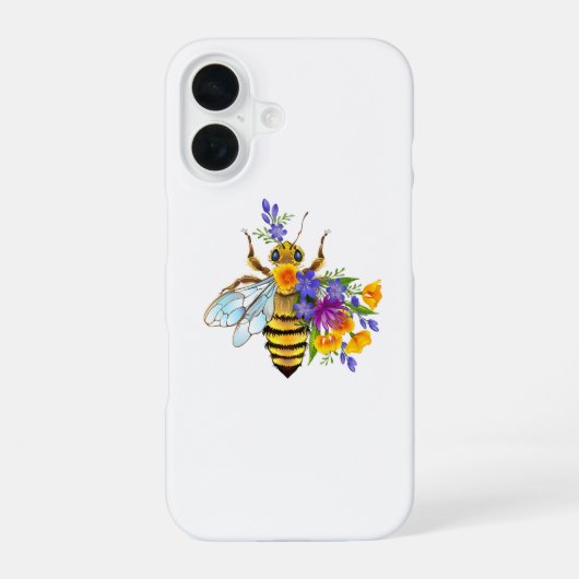 花とミツバチ iPhone 16ケース (裏面)