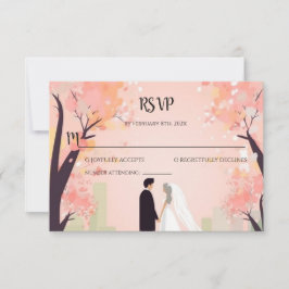 花とミニマルなカップルのキャラクターのRSVP ノートカード