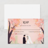 花とミニマルなカップルのキャラクターのRSVP ノートカード (正面/裏面)