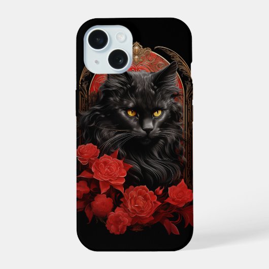 花とメインクーン iPhone 15ケース (裏面)