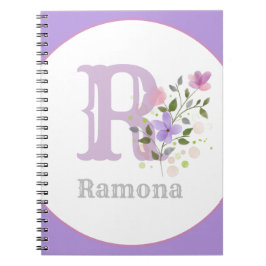 花とモノグラム&名前Ramona ノートブック