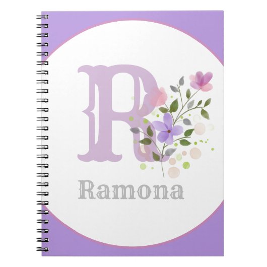 花とモノグラム&名前Ramona ノートブック (正面)