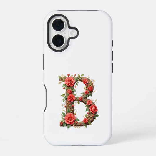花とモノグラムB iPhone 16ケース (裏面)