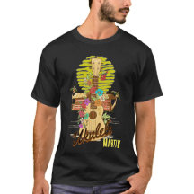 花とヤシの木と編集可能な名前のウクレレ