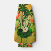 花とヤシの木を持つ熱帯デザイン ボトルクーラー (正面)