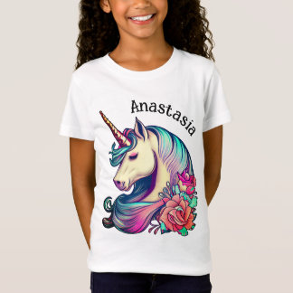 花とユニコーンVector Art T-Shirt Tシャツ