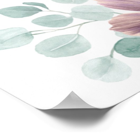 花とユーカリの結婚シーティングチャート ポスター (角)