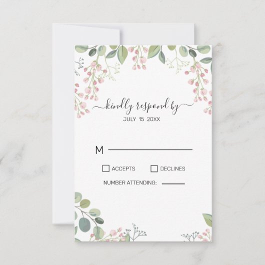 花とユーカリ葉 出欠カード (正面)