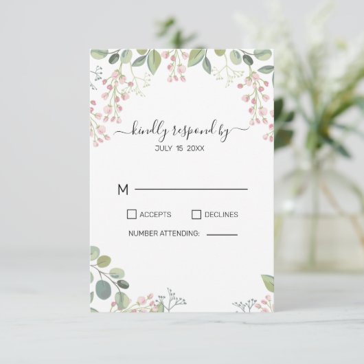 花とユーカリ葉 出欠カード (スタンド正面)