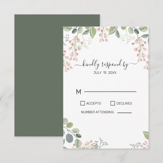 花とユーカリ葉 出欠カード (正面/裏面)