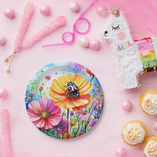 花とラディバグ ペーパープレート (パーティー)