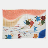 花とランニングの水、日本のデザイン キッチンタオル (横)