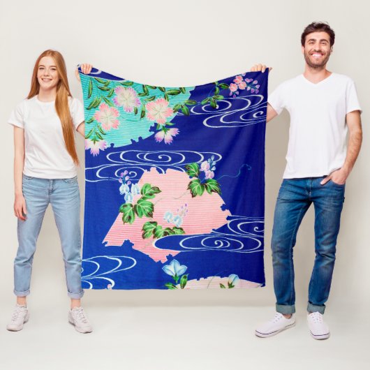 花とランニングの水、日本のデザイン フリースブランケット (インサイチュ)