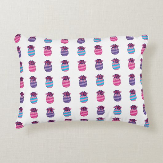 花とリボンのイースターエッグ アクセントクッション (正面)