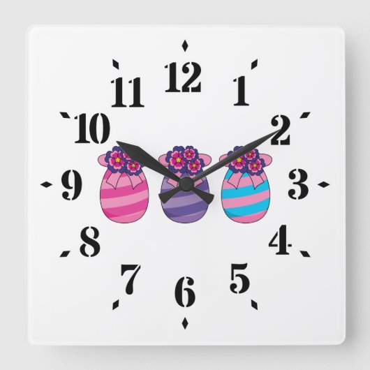 花とリボンのイースターエッグ スクエア壁時計 (正面)