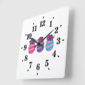 花とリボンのイースターエッグ スクエア壁時計 (傾斜)