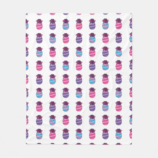 花とリボンのイースターエッグ フリースブランケット (正面)