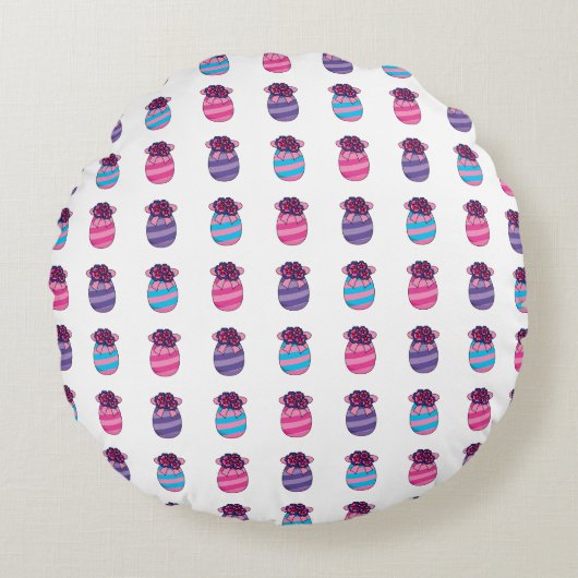 花とリボンのイースターエッグ ラウンドクッション (正面)