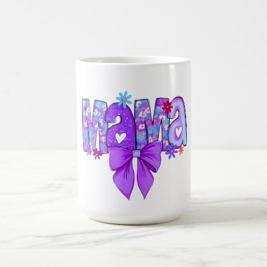 花とリボンのMAMAレタリング コーヒーマグカップ (中央)