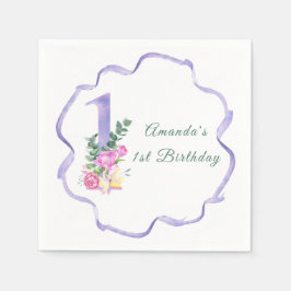 花とリボン最初の誕生日パーティー スタンダードカクテルナプキン