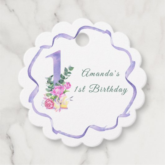 花とリボン最初の誕生日パーティー フェイバータグ (正面)