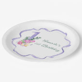 花とリボン最初の誕生日パーティー ペーパープレート (アングル)