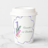 花とリボン最初の誕生日パーティー 紙コップ (正面)