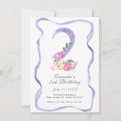 花とリボン番号2nd誕生日パーティー 招待状 (正面)