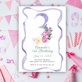 花とリボン番号3番目の誕生日パーティー 招待状