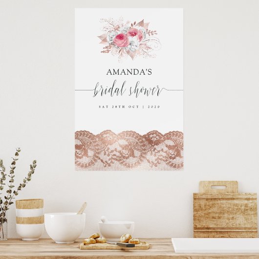 花とレースのウェディングシャワーのご案内 ポスター (キッチン)