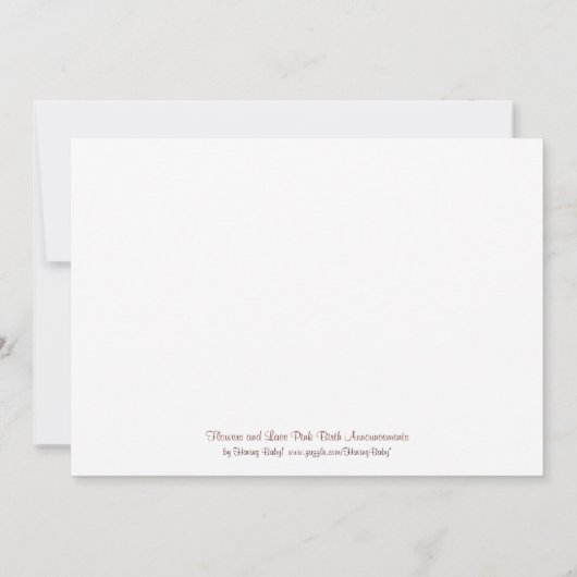 花とレースのピンクの出産のお知らせ 案内状 (裏面)
