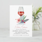 花とワインの水彩画 | 誕生日 女性 どんな年齢でも 招待状 (スタンド正面)