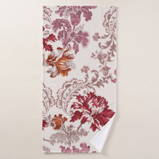 花とヴィンテージ織りmのダマスク模様 バスタオル