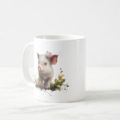 花と一緒にいるかわいい子豚のぬいぐるみ 農業の動物 コーヒーマグカップ (正面左)