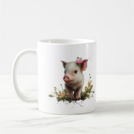 花と一緒にいるかわいい子豚のぬいぐるみ 農業の動物 コーヒーマグカップ
