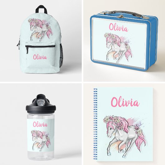 花と一緒に学校に行くかわいい馬の女の子 ノートブック