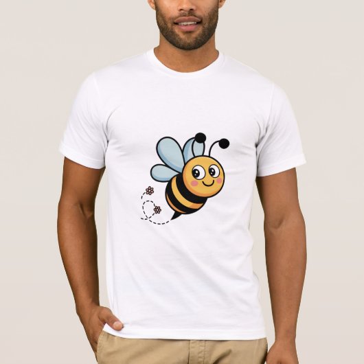 花と一緒に笑うキャラクターの蜂 Tシャツ (正面)