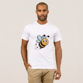 花と一緒に笑うキャラクターの蜂 Tシャツ (正面フル)