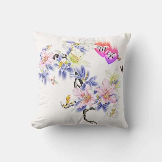 花と二重モノグラム火照ハート クッション (正面)