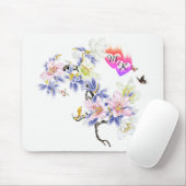 花と二重モノグラム火照ハート マウスパッド (マウス)