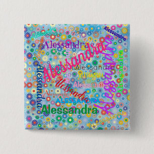 花と任意の名前のコラージュのボパーソナライズされたタン 缶バッジ