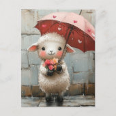 花と傘を持った子羊 ポストカード (正面)