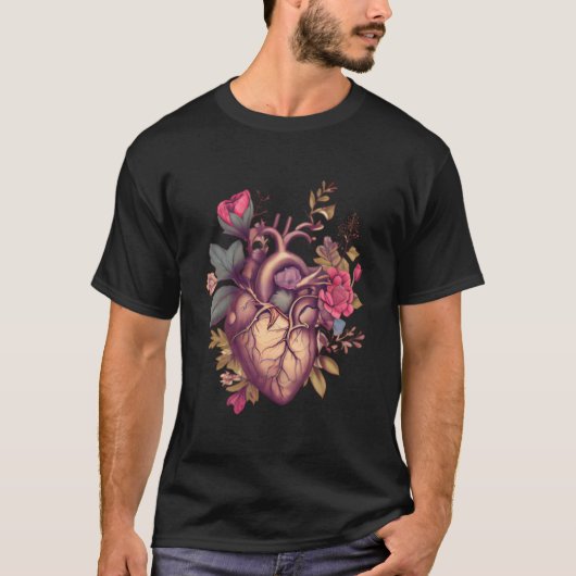 花と共に描かれた人体解剖学 Tシャツ (正面)