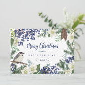 花と冬の鳥 | 写真 ホリデーカード (スタンド正面)