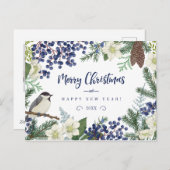 花と冬の鳥 | 写真 ホリデーカード シーズンポストカード (正面/裏面)